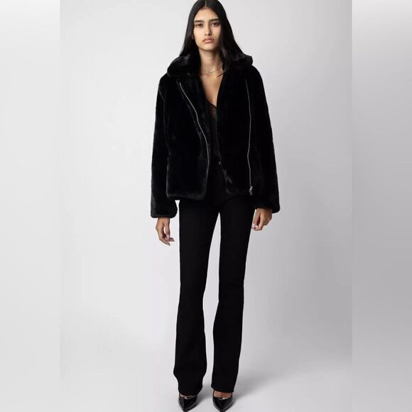 ZADIG & VOLTAIRE jacket BLACK FAUX MINK FUR COAT. Freeze color NWT. M/L - Picture 4 of 15